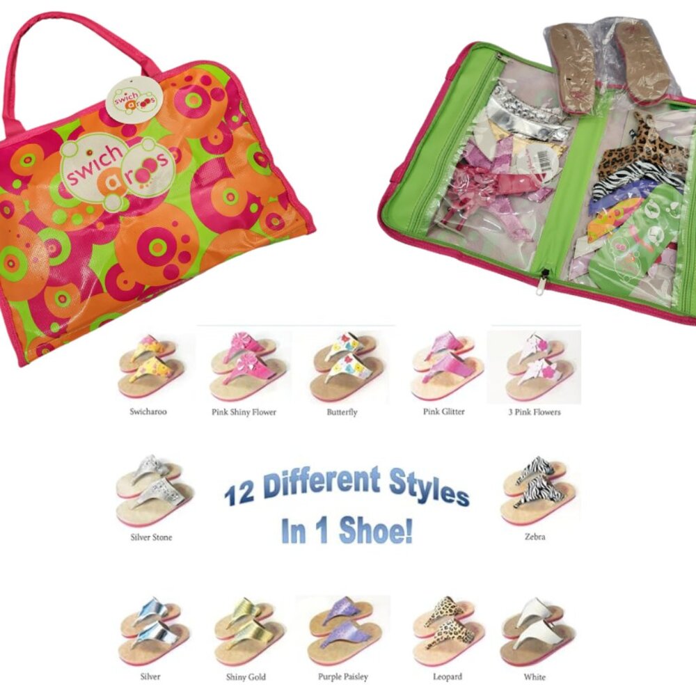 Swicharoos Girls Flip Flops Sandals Size 11-12 Toddler - 12 Designs in 1 NEW